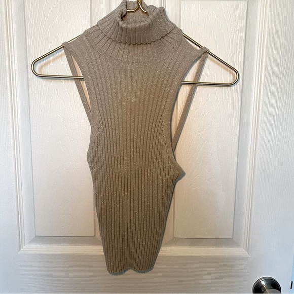 Express Sweaters - Express turtleneck sleeveless sweater open back ribbed cotton metallic blend XS